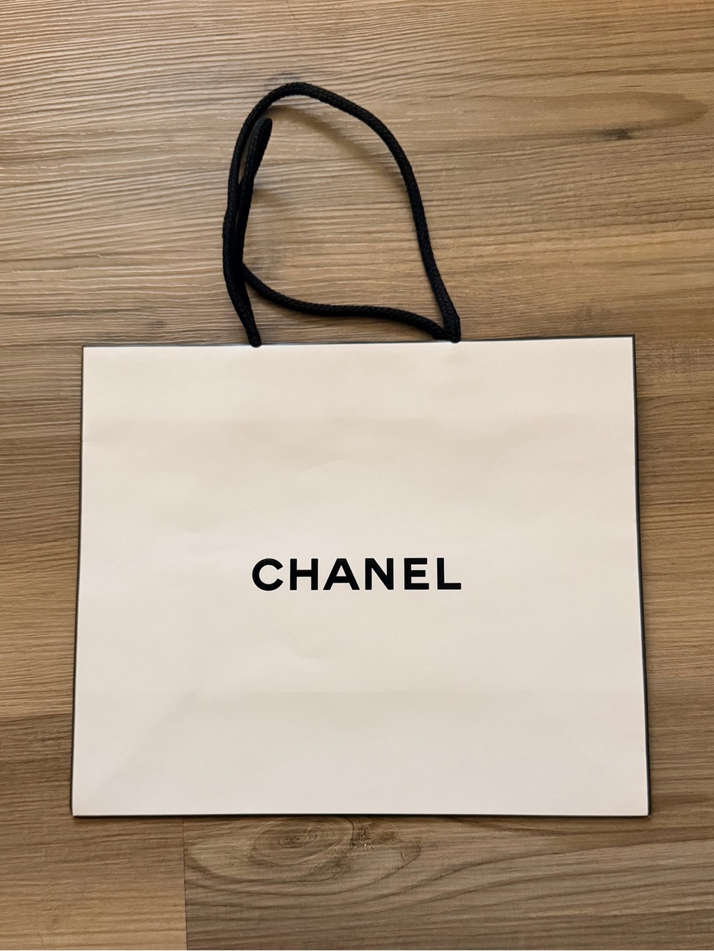 CHANEL White gift Bag with Black Logo